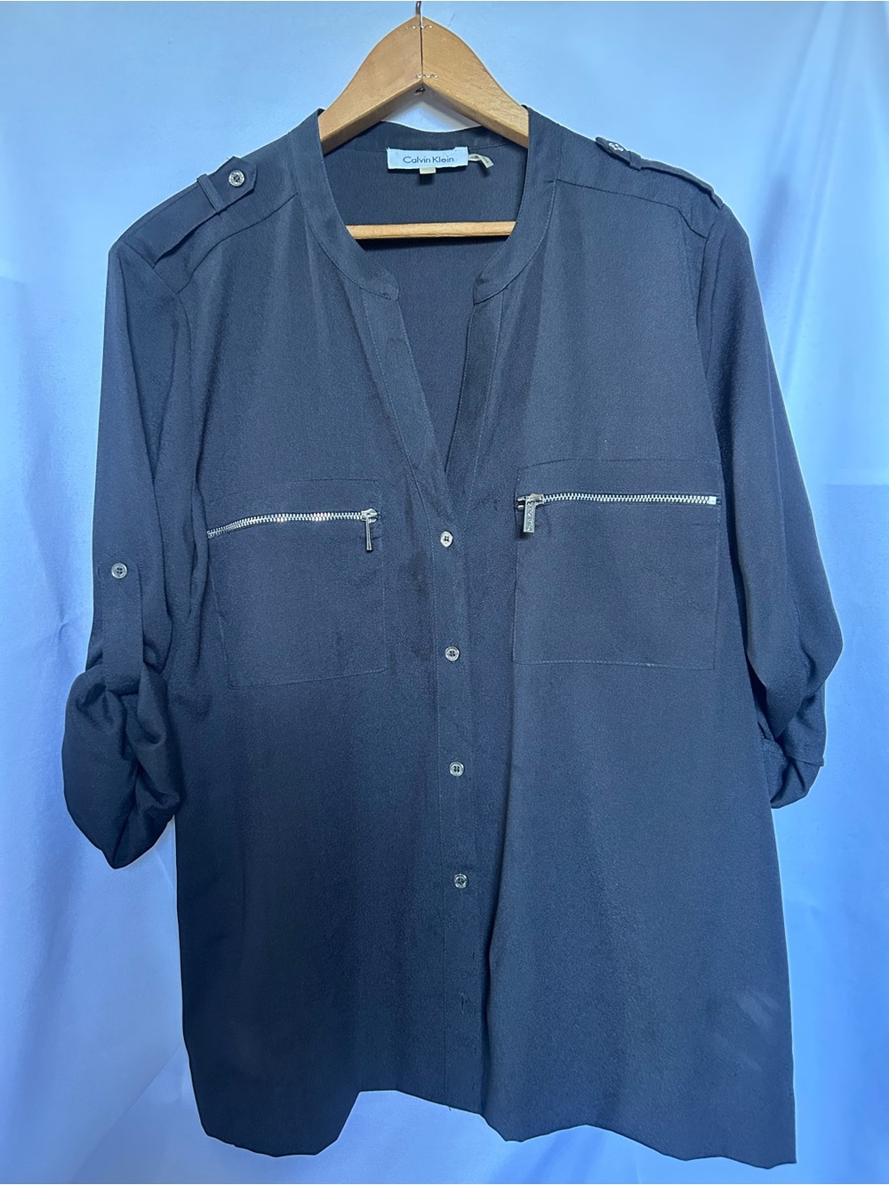 Calvin Klein Men's Navy Long-Sleeve Zip-Pocket Shirt